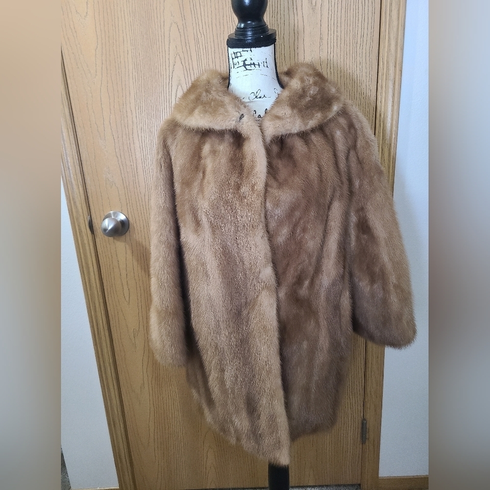 Mandels Vintage 60s 70s mobwife Jackie O Hollywood glam Blonde Tan Mink Fur Coat - Picture 2 of 9